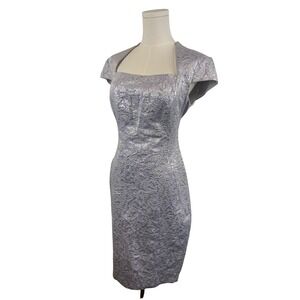 Jax Metallic Lilac Jacquard Floral Dress Party Cocktail‎ Evening Occasion Size 8